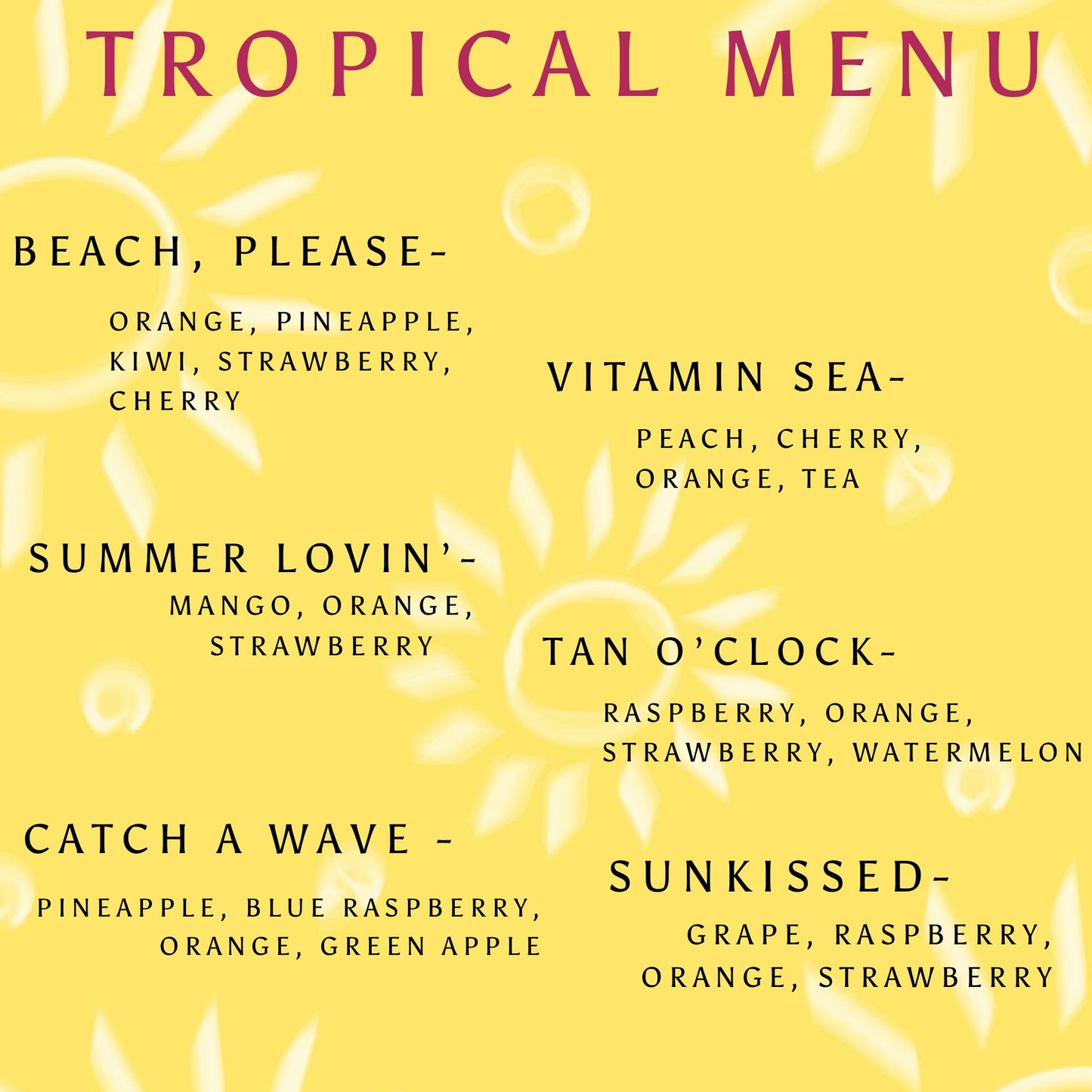 Tropical Summer Menu